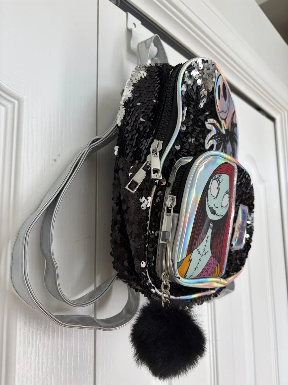 Disney Nightmare Before Christmas Sequin Mini Flip Sequin Backpack Black Silver